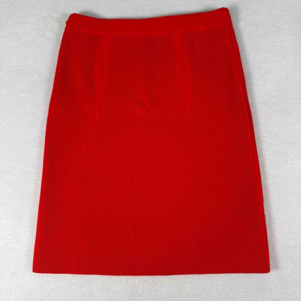 Alexander Wang Ribbed Knit Pencil Skirt L Red Orange Italian Yarn Minimalist